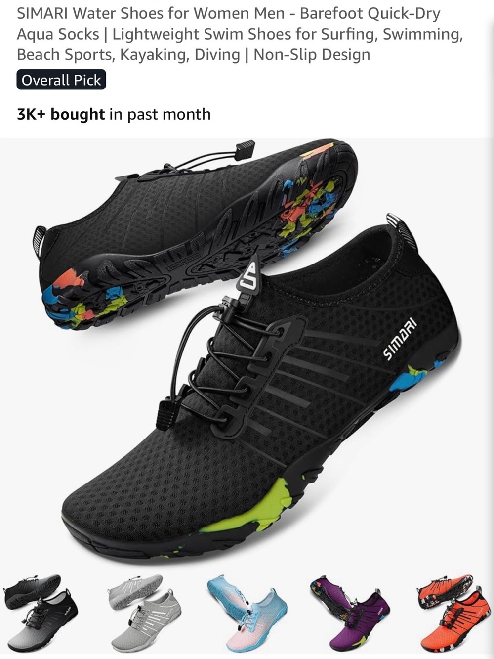 Men's or Women’s Black Quick-Dry Water Shoes with Bungee Lacing